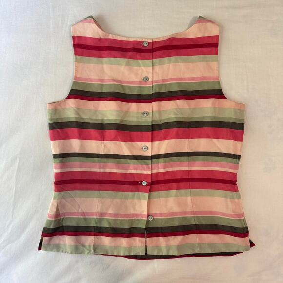 vintage striped silk sleeveless blouse retro preppy coquette top size 6p - Picture 5 of 8